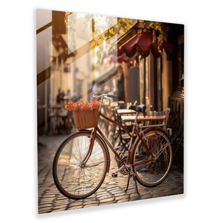 Retro City Bicycle Glass Print - Retro, Charming City, Modern Art, Retro Bicycle