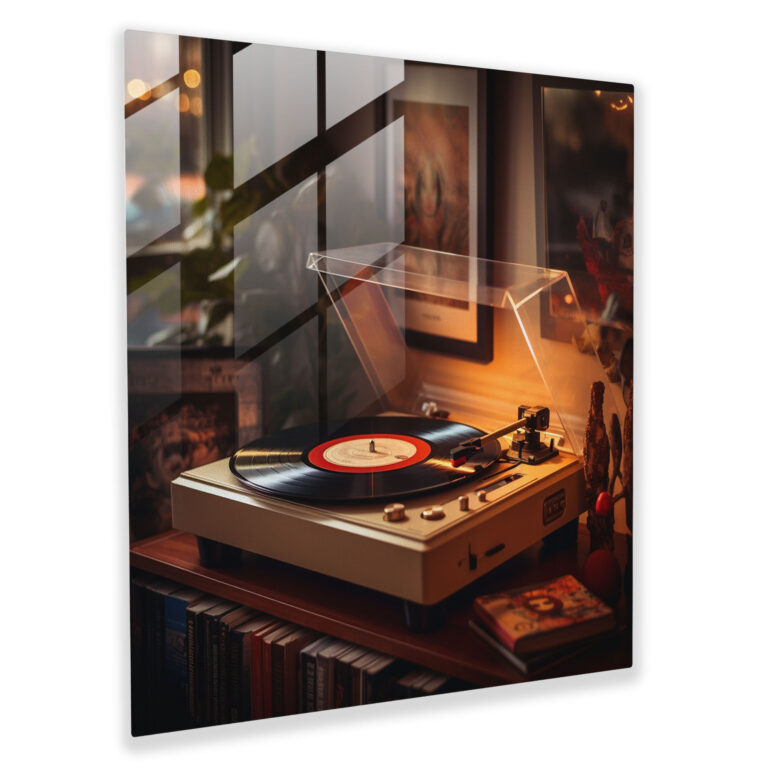 Vintage Record Player Glass Print - Retro, Glass Art, Home Decoration, Modern Art