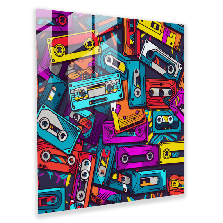 80S Cassette Tape Glass Print - Retro, Glass Wall Art, Glass Print, Glass Art