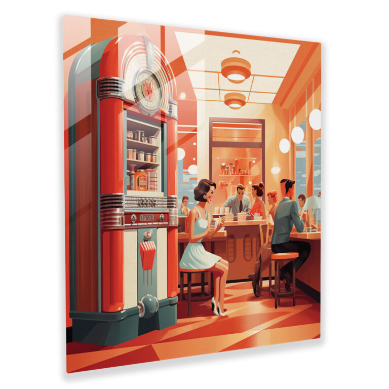 Mid-Century Retro Diner Glass Print - Retro, Glass Wall Art, Illustration, Home Decoration