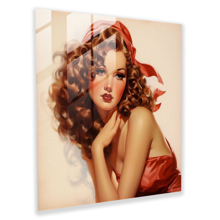 Retro Pin-Up Beauty Glass Print - Retro, Vintage Pin-Up Girl, Glass Print, Modern Art