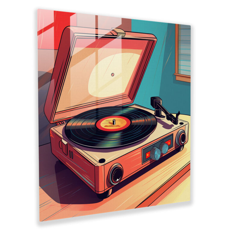 Retro Record Player Glass Print - Retro, Glass Print, Album Covers, Vinyl