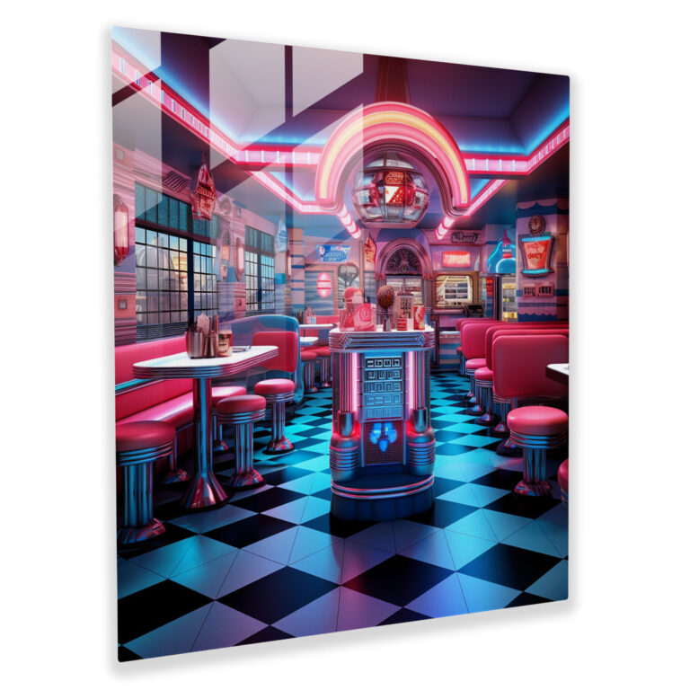 Retro Neon Diner Glass Print - Retro, Glass Wall Art, Home Decoration, Glass Print