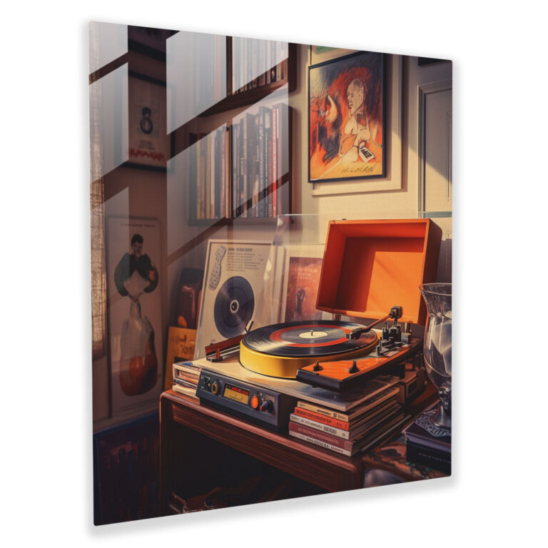 Retro Music Corner Glass Print - Retro, Vinyl Records, Modern Art, Home Decoration