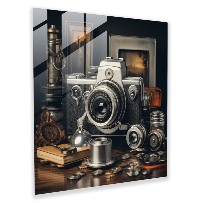 Retro Photography Glass Print - Retro, Vintage Camera, Glass Wall Art, Glass Print