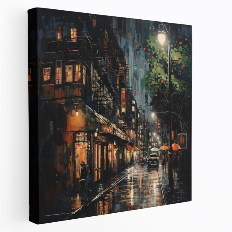 Rainy Night Canvas Print - Rain, Mystery, Mixed Media Artwork, Canvas