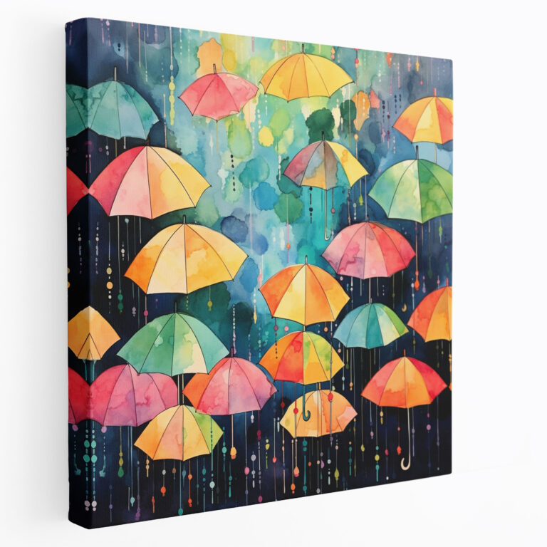 Dancing Umbrellas Wall Art - Rain, Watercolor Painting, Creative, Dancing Umbrellas Wall Art