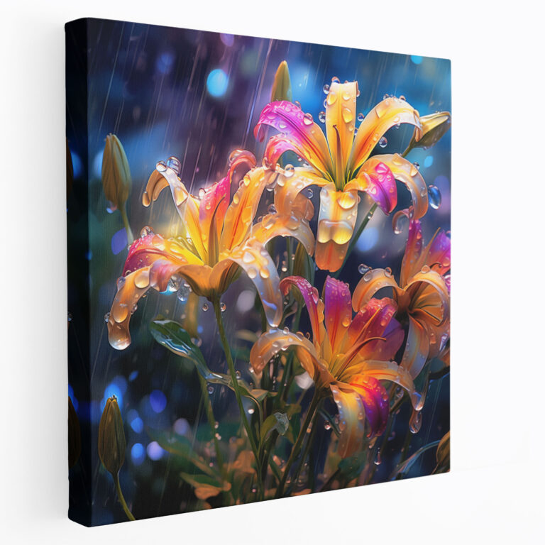 Rainforest Delight Canvas Print - Rain, Wall Decoration, Colorful Flowers, Rain