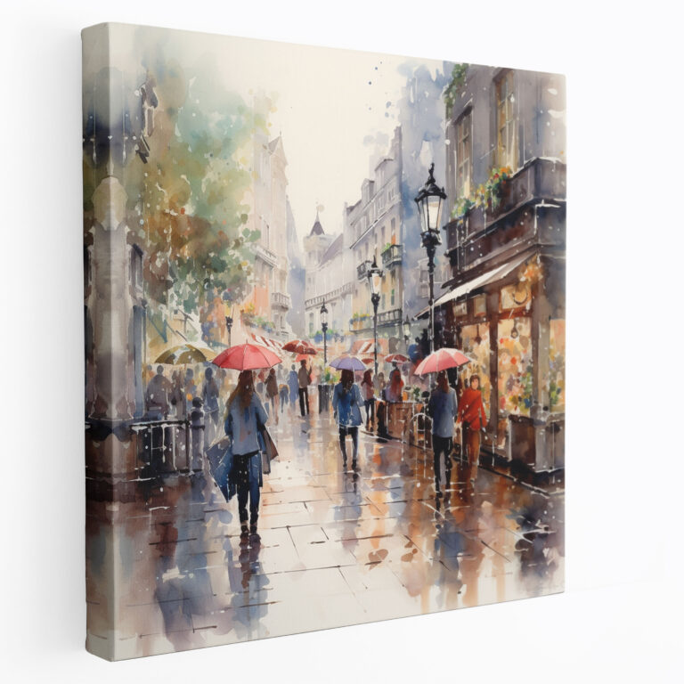 Rainy Street Canvas Print - Rain, Canvas Print, Umbrellas, Rainy Street