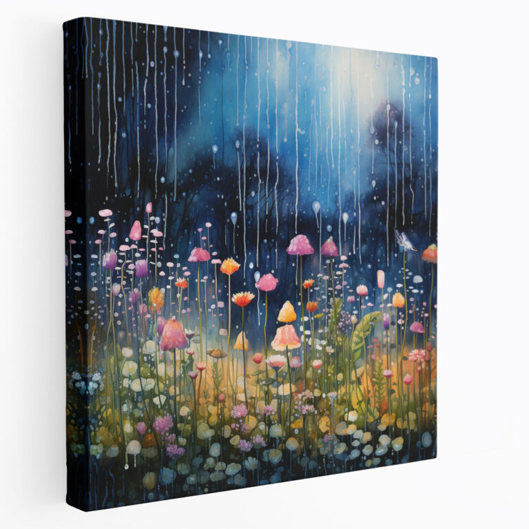 Whimsical Garden Canvas Print - Rain, Wall Art, Canvas Print, Whimsical Atmosphere