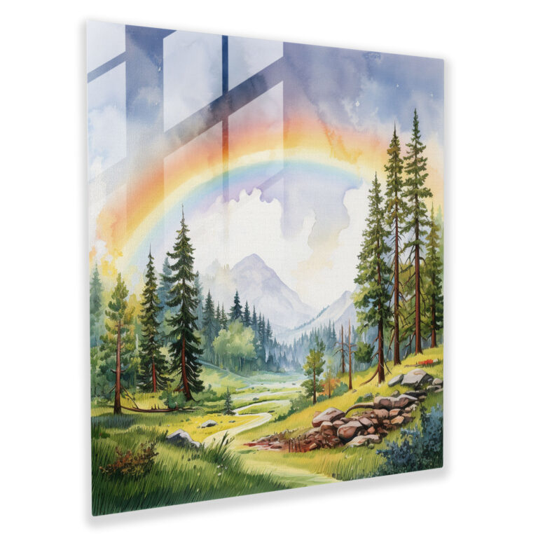 Rainbow Watercolor Glass Print - Rainbow, Delightful, Picturesque, Wall Decoration