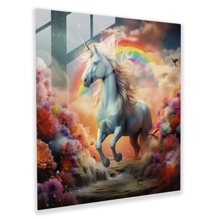 Rainbow Unicorn Glass Print - Rainbow, Home Decoration, Digital Artwork, Enchantment