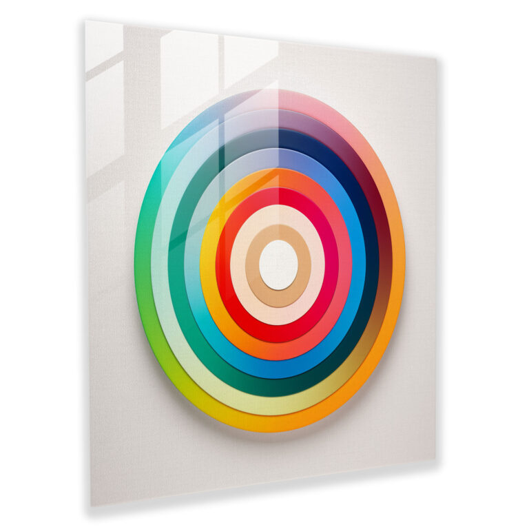 Rainbow Circle Glass Print - Rainbow, Concentric Circles, Minimalist Design, Wall Decoration