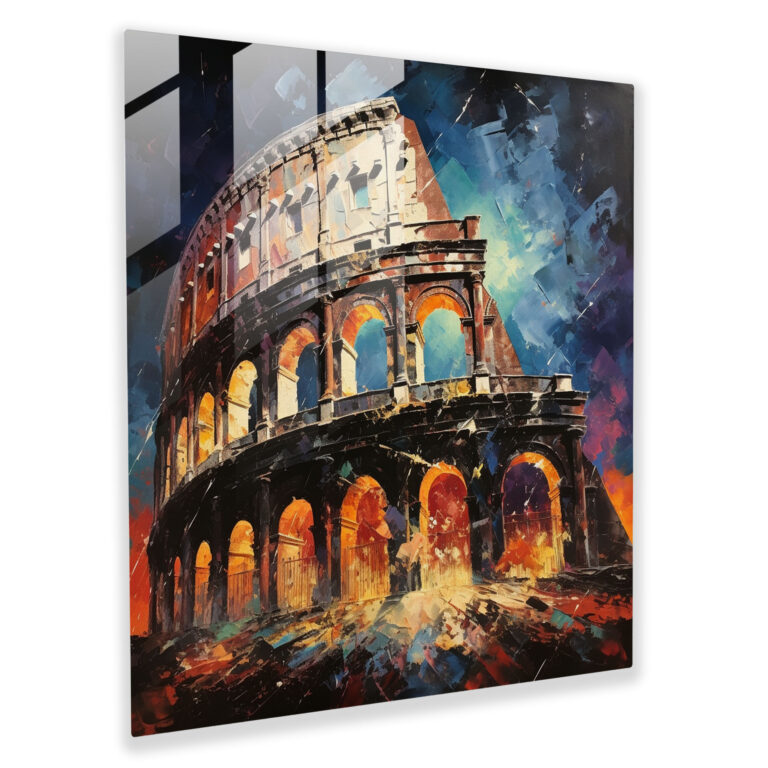 Captivating Expressionist Glass Print of Roman Colosseum - Expressive Glass Wall Art for Home Decoration