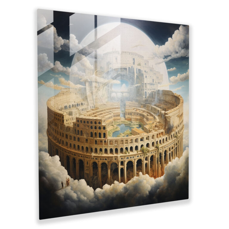Enigmatic Surrealist Glass Print of Roman Colosseum - Dreamlike Glass Wall Art for Home Decoration