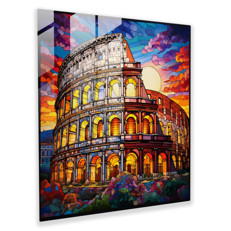 Stained Glass Print of Roman Colosseum: Medieval Splendor in Glass Wall Art