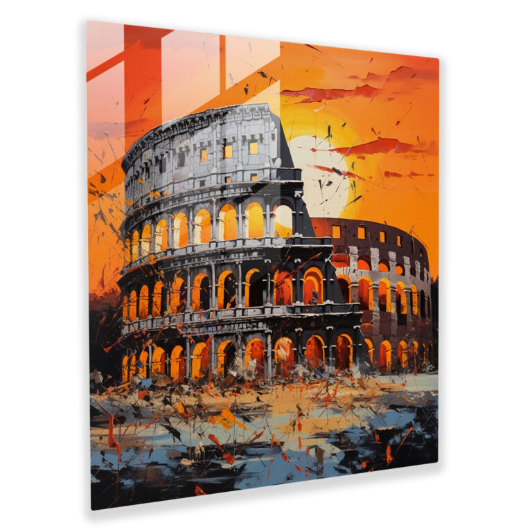 Enigmatic Elegance Glass Print - Roman Colosseum Sunset Glass Wall Art