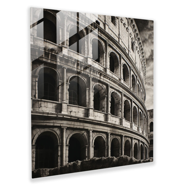 Majestic Marvel Glass Print - Roman Colosseum Charcoal Drawing Glass Wall Art