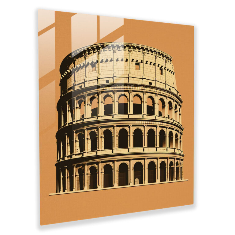 Elegant Essence Glass Print - Roman Colosseum Minimalist Line Art Glass Wall Art