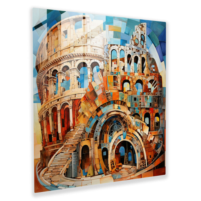 Abstract Fusion Glass Print - Roman Colosseum Cubist Mixed Media Glass Wall Art