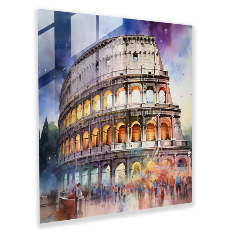 Vibrant Glass Print of the Roman Colosseum - Watercolor Glass Wall Art Home Decoration