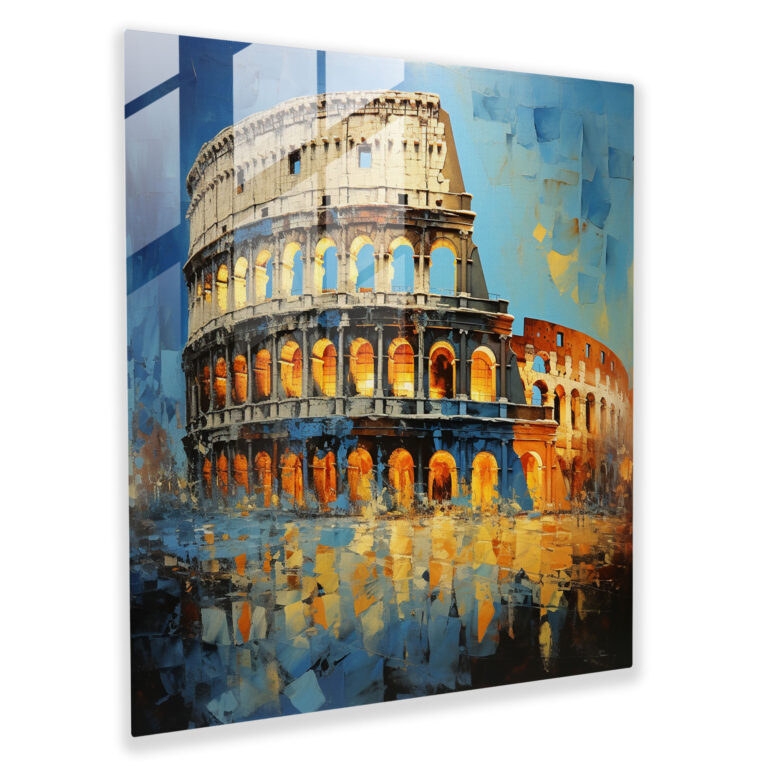 Opulent Glass Print of the Roman Colosseum – Captivating Glass Wall Art for Home Decoration