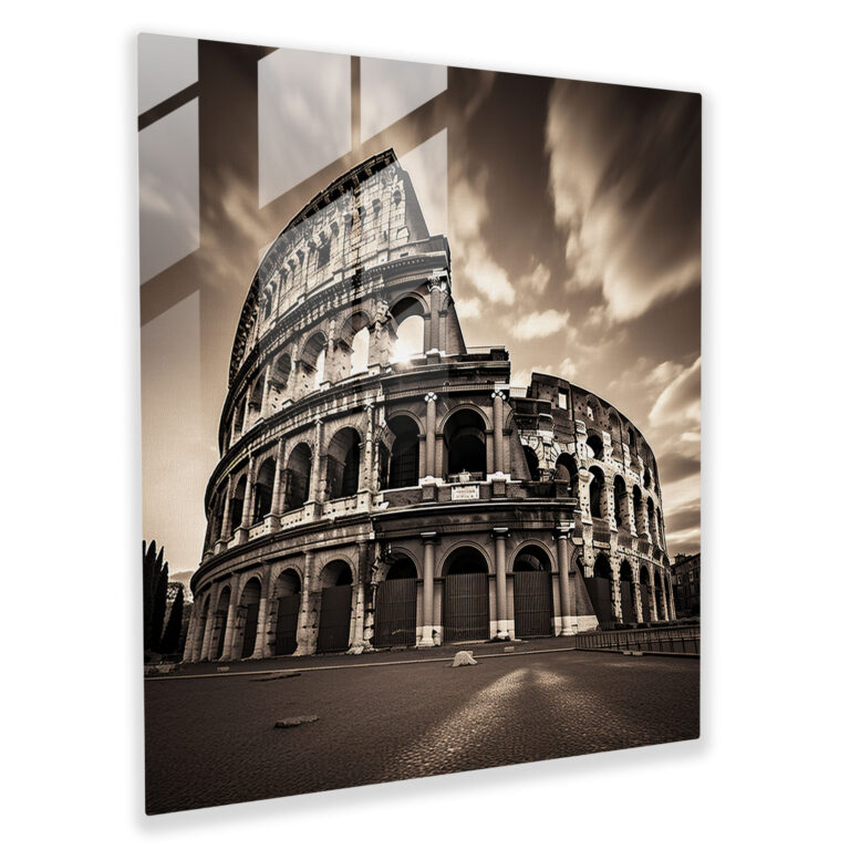 Ethereal Glass Print of the Roman Colosseum – Striking Glass Wall Art for Home Decoration