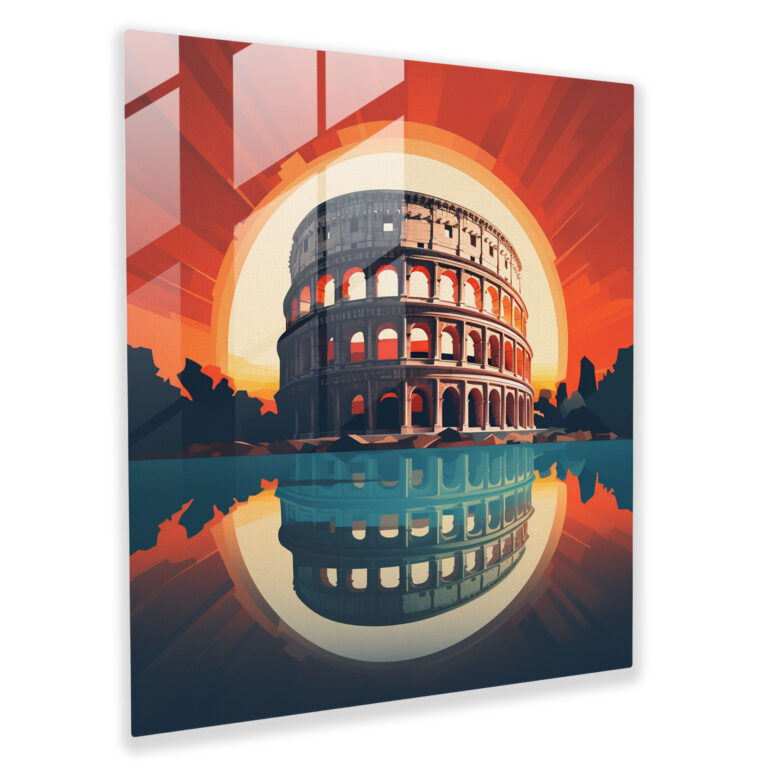 Minimalist Glass Print of the Roman Colosseum – Contemporary Glass Wall Art for Home Decoration