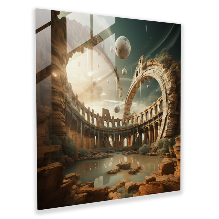 Enigmatic Glass Print of the Roman Colosseum – Surreal Glass Wall Art for Home Decoration