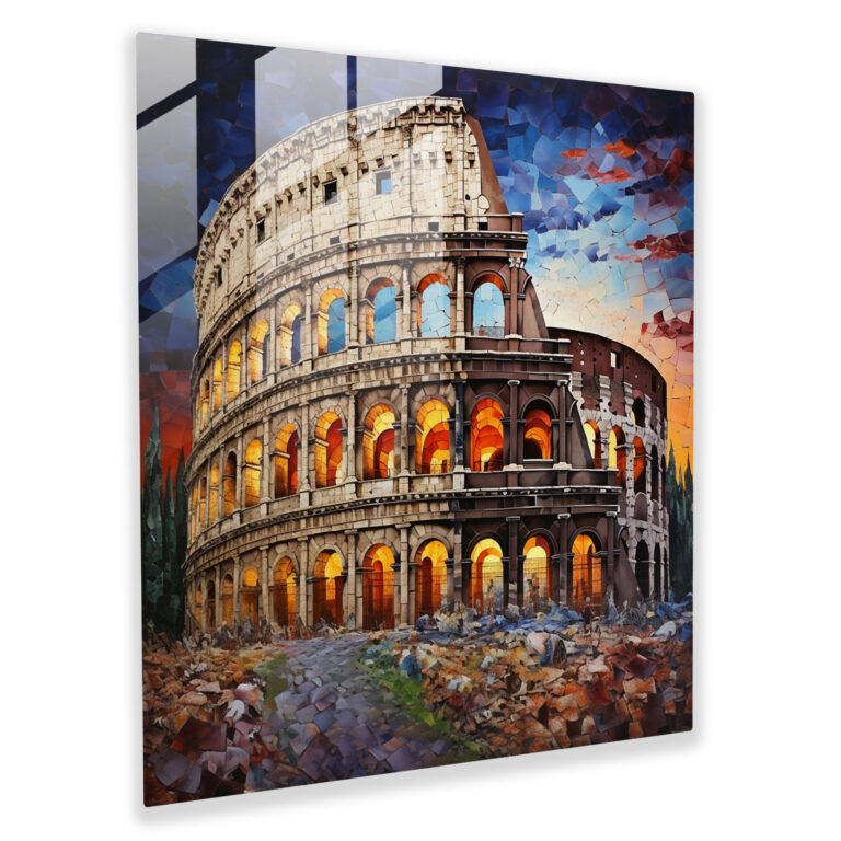 Contemporary Mosaic Glass Print - Grandeur of the Colosseum - Glass Wall Art - Home Decoration - Wall Decoration Glass Art