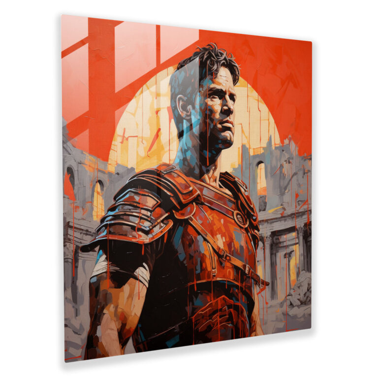 Pop Art Glass Print - Eye-Catching Gladiator at the Colosseum - Wall Decor Glass Wall Art - Home Decoration Modern Artwork