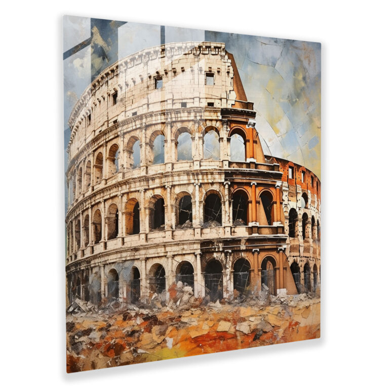 Impasto Collage Glass Print - Architectural Beauty of the Colosseum - Glass Wall Art - Home Decoration - Wall Decoration Glass Art