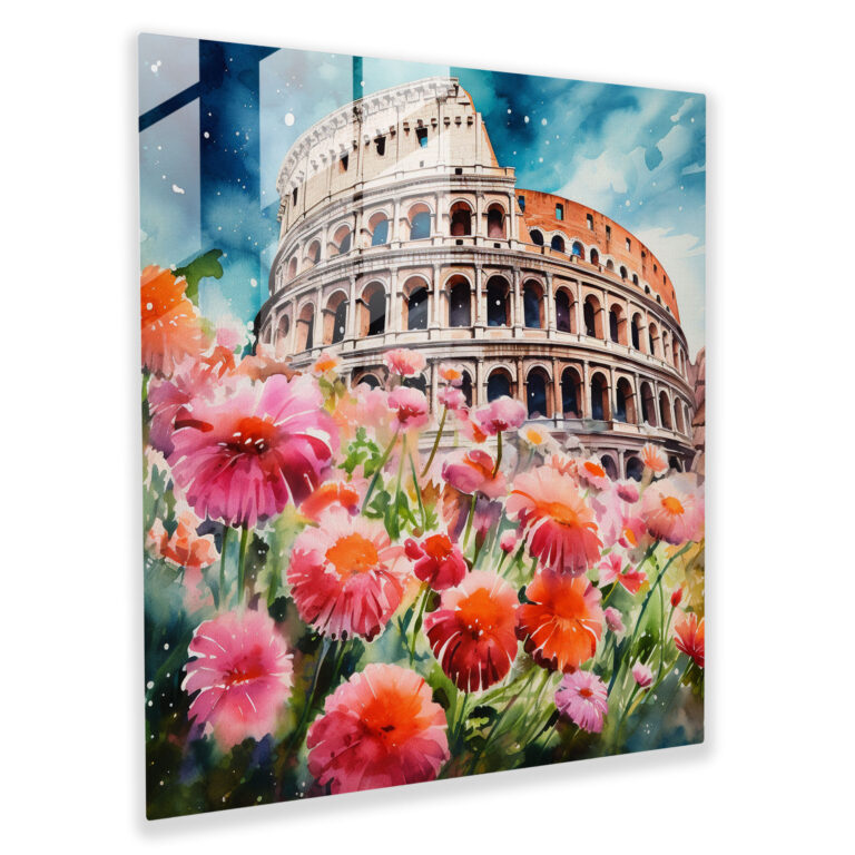 Vivid Glass Print - Roman Colosseum Floral Oasis