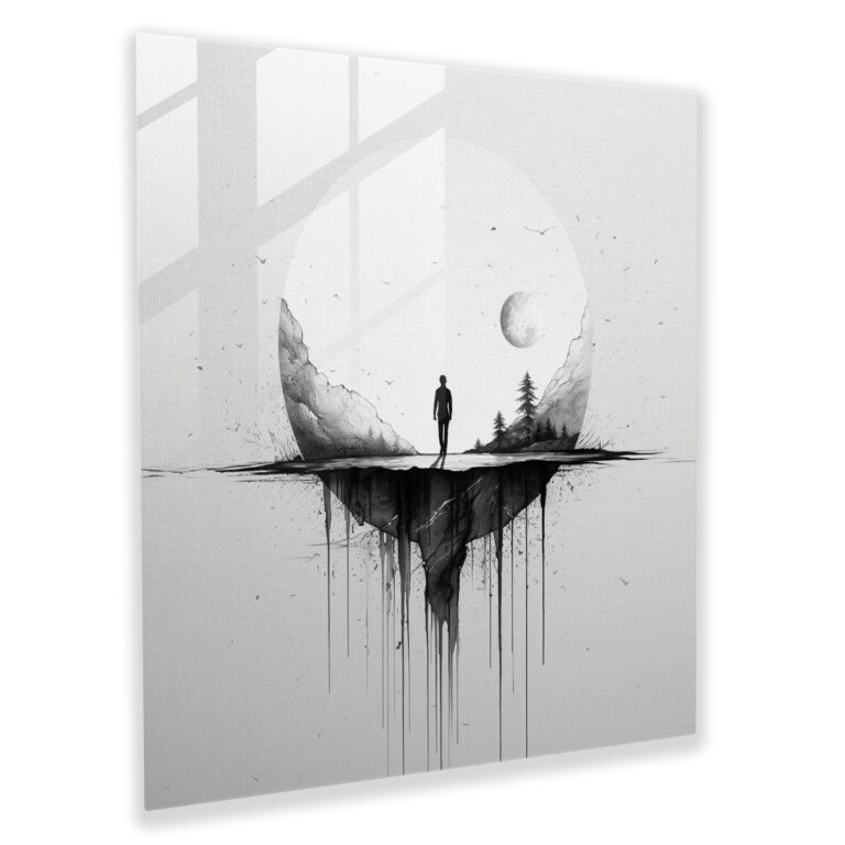 Minimalistic Glass Print of Roman Colosseum Black and White Sketch
