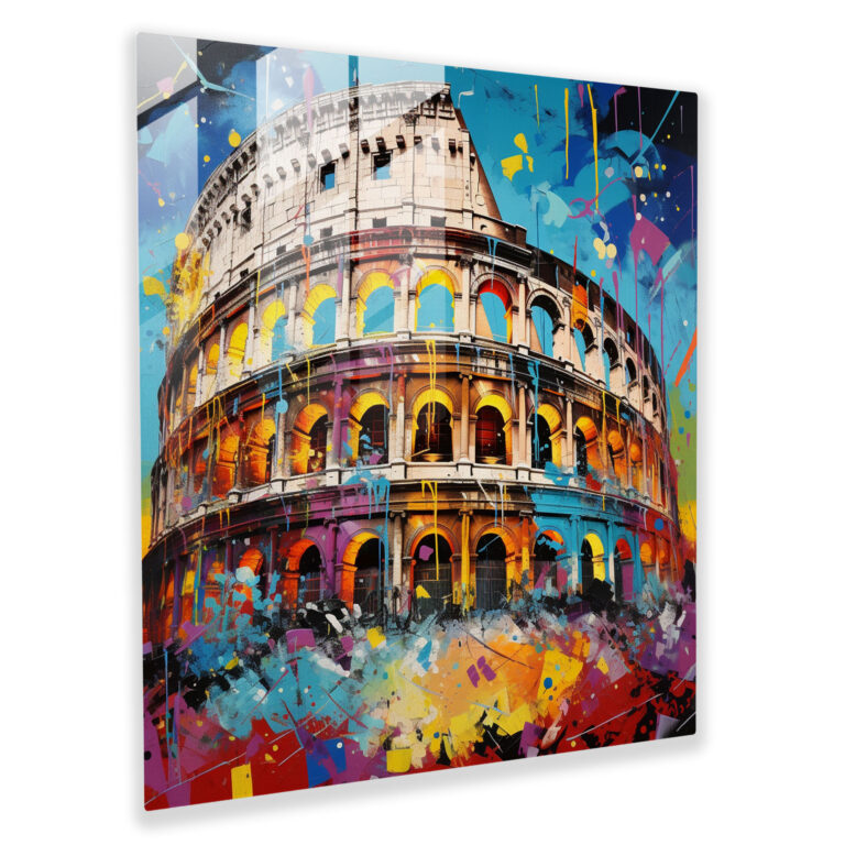Popbustion Glass Print Extravaganza - Roman Colosseum Vibrant Spectacle Glass Wall Art