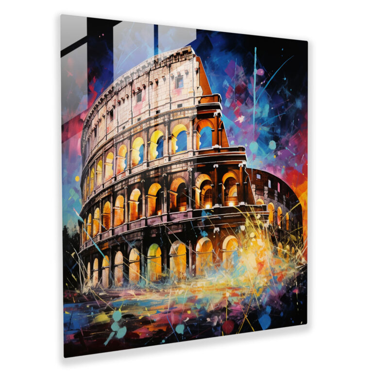 Vibrant Whirlwind Glass Print - Abstract Brushstroke Roman Colosseum City Lights Wall Decoration