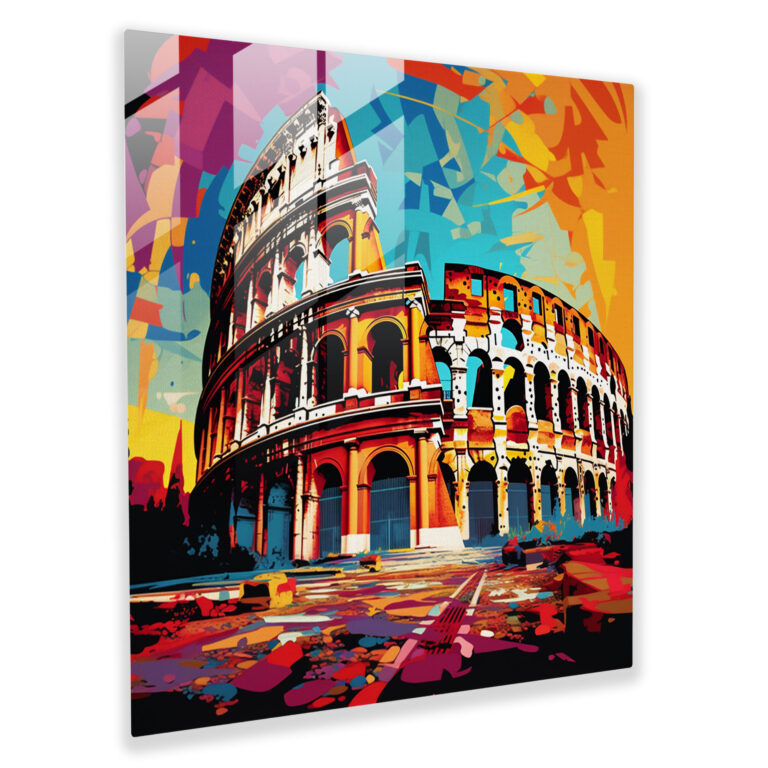 Colorful Visions Glass Print - Pop Art-inspired Roman Colosseum Digital Wall Decoration