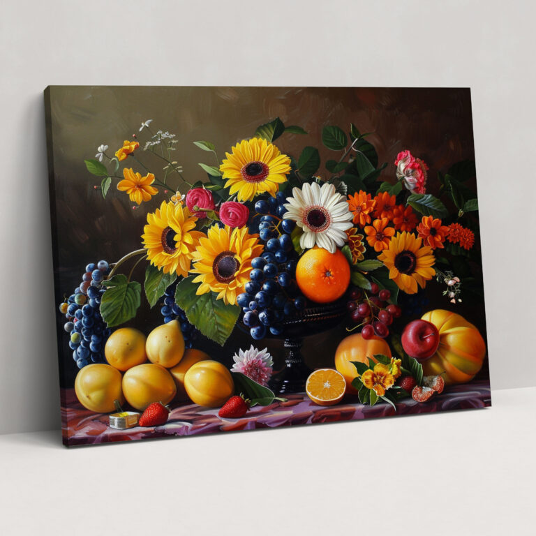 Realism Wall Art - Fruits And Flowers Vibrant Colors Canvas Print - Realism, Wall Decoration, Wall Art, Canvas Wall Art