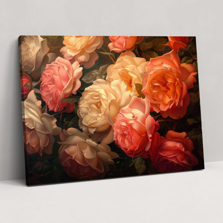 Realism Canvas Wall Art - Bouquet Of Roses Soft Lighting Canvas Print - Realism, Canvas Wall Art, Wall Art, Home Decoration