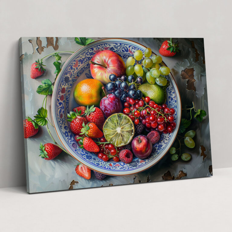 Realism Wall Decoration - Bowl Of Fruit Realistic Textures Canvas Print - Realism, Home Decoration, Wall Art, Canvas Wall Art