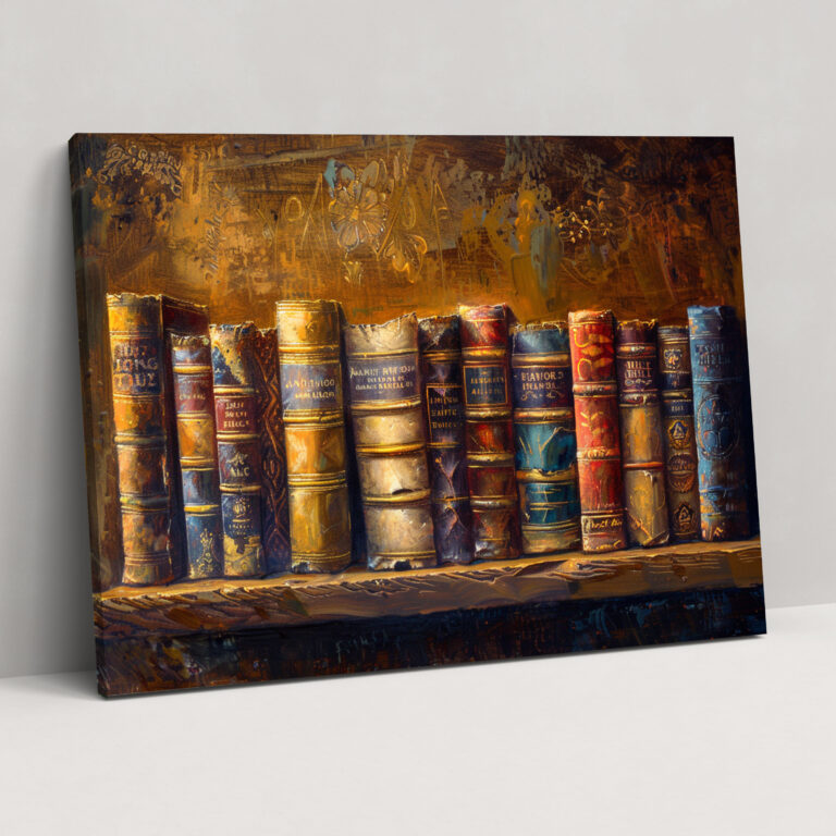 Realism Wall Art - Old Books On Shelf Warm Lighting Canvas Print - Realism, Realism, Wall Art, Canvas Wall Art