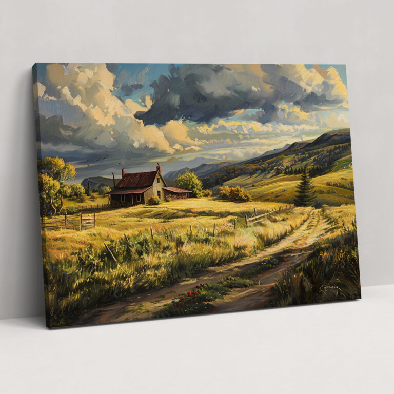 Realism Farmhouse Landscape Canvas Print - Realism, Wall Decoration, Home Decoration, Wall Art