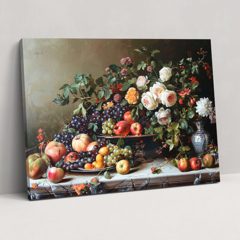 Realism Canvas Print Wall Art - Still Life Fruits And Flowers - Realism, Home Decoration, Canvas Wall Art, Still Life