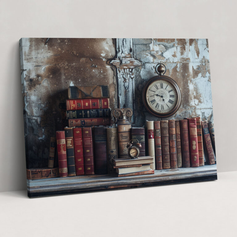 Realism Canvas Print Antique Books And Clock Wall Art - Realism, Wall Art, Wall Decoration, Canvas Wall Art