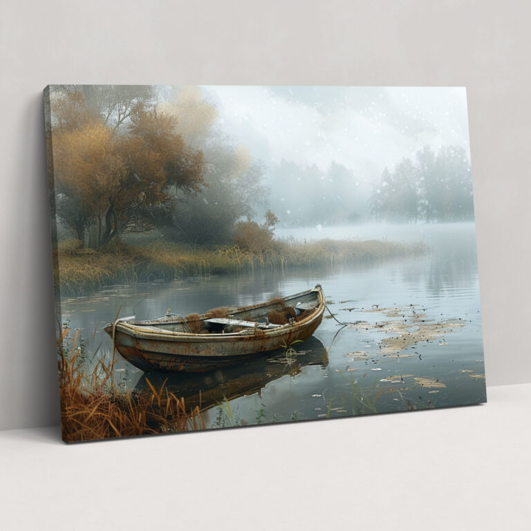 Realism Wall Art: Misty River Dock - Realism, Misty Morning, Realism, Boat