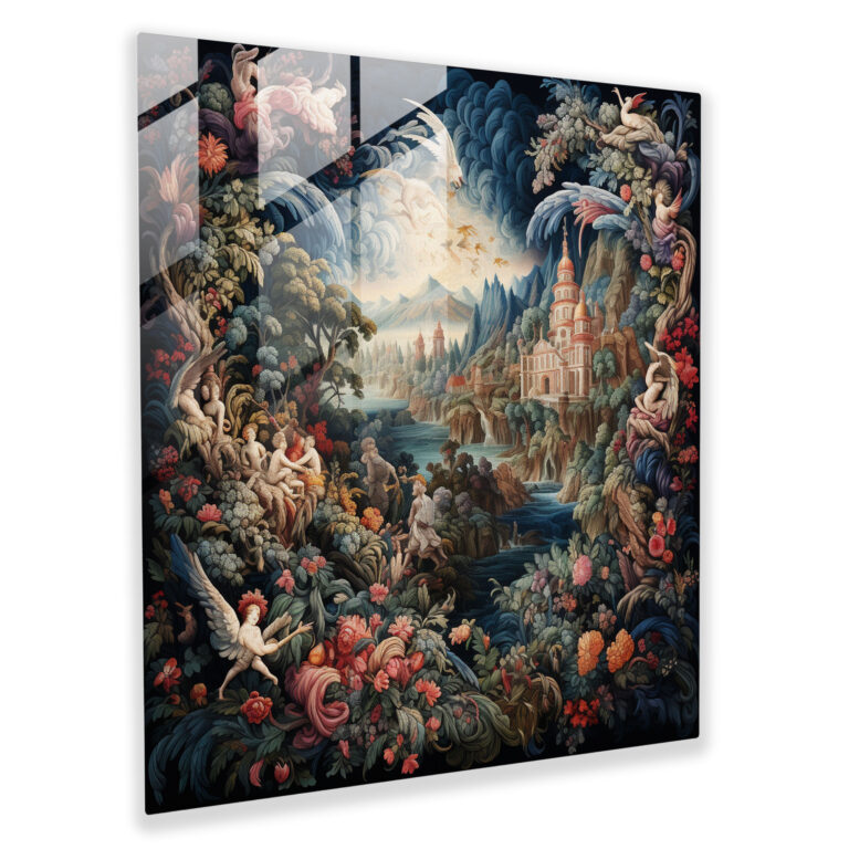 Renaissance Mythology Glass Print - Renaissance, Vibrant Colors, Wall Decoration, Intricate Tapestry Design