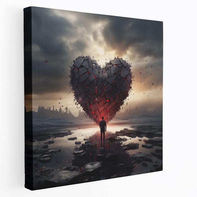 Rejection Surreal Wall Art - Rejection, Canvas Wall Art, Shattered Heart, Dark Clouds