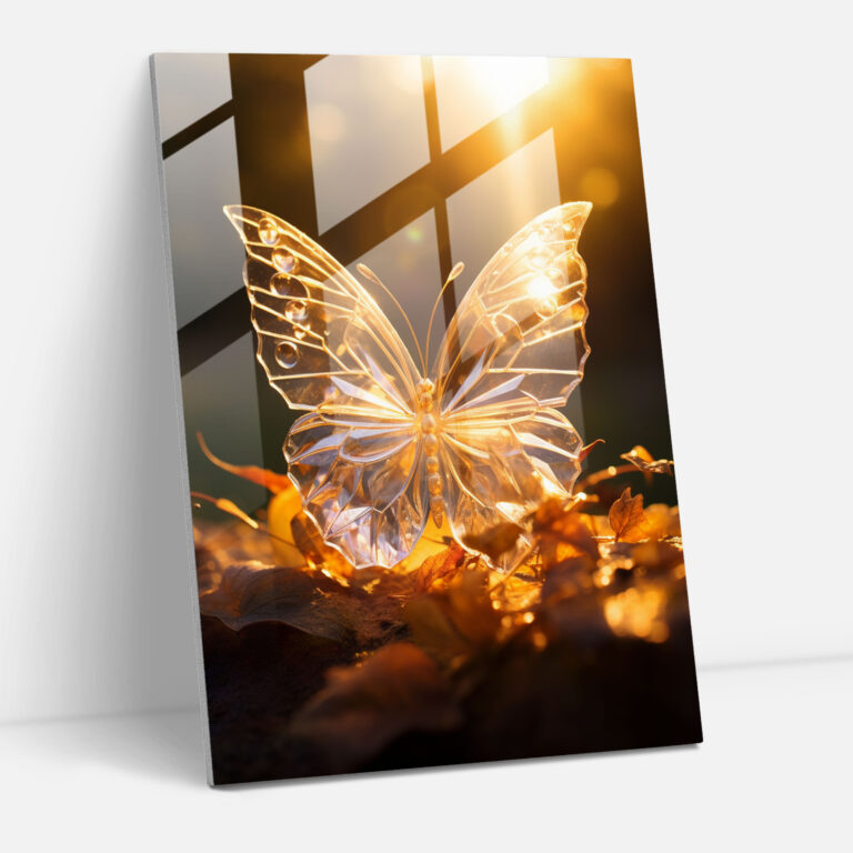 Realistic Glass Sculpture - Sunlit Butterfly Glass Wall Art - Realistic Glass Sculpture, Glass Art, Modern Art, Home Decoration