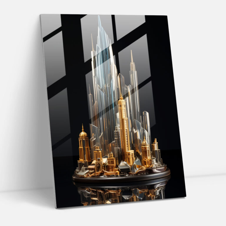 Realistic Glass Sculpture - City Skyline Glass Print - Realistic Glass Sculpture, Glass Print, City Skyline, Wall Decoration