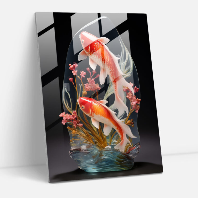 Realistic Glass Sculpture - Tranquil Pond Glass Wall Art - Realistic Glass Sculpture, Realistic Glass Sculpture, Serene Koi Fish, Peace And Harmony